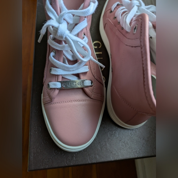 Gucci Pink Leather Hi-top Sneakers - Picture 1 of 11